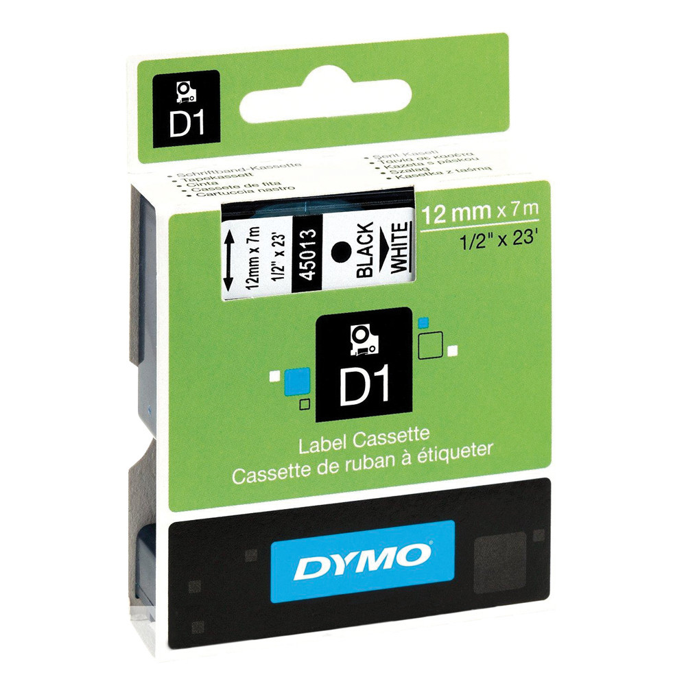 NASTRO ETICH.DYMO D1 MM12X7MT CAR.NERO/F.DO BIANCO 450130