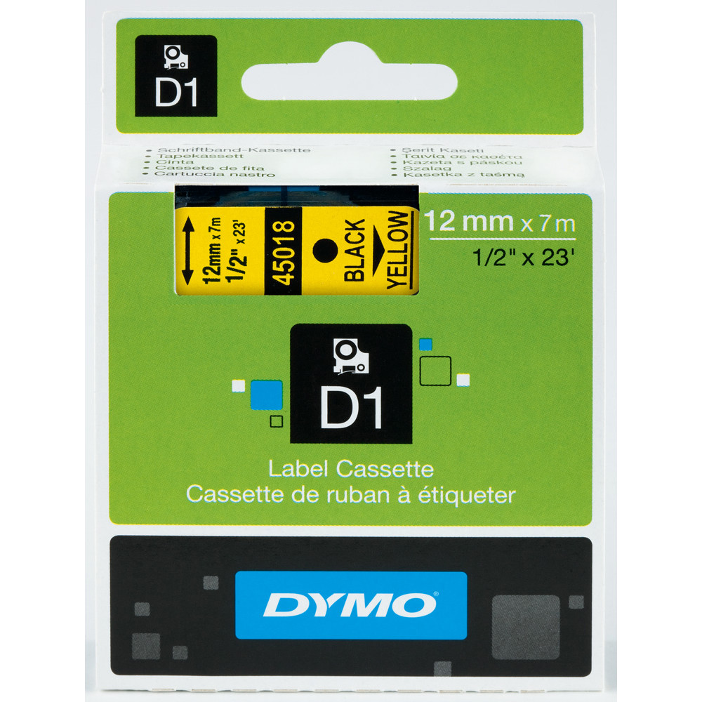 NASTRO ETICH.DYMO D1 MM12X7MT CAR.NERO/F.DO GIALLO 450180