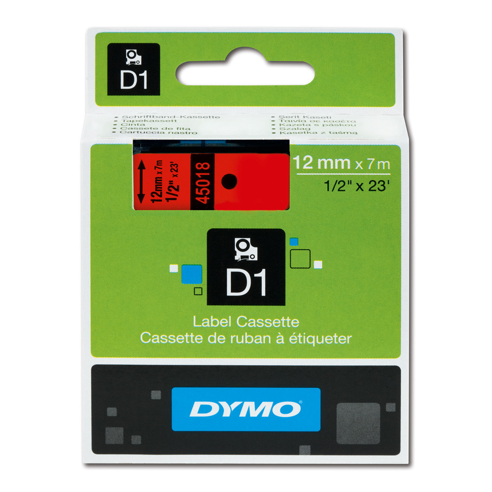 NASTRO ETICH.DYMO D1 MM12X7MT CAR.NERO/F.DO ROSSO  450170