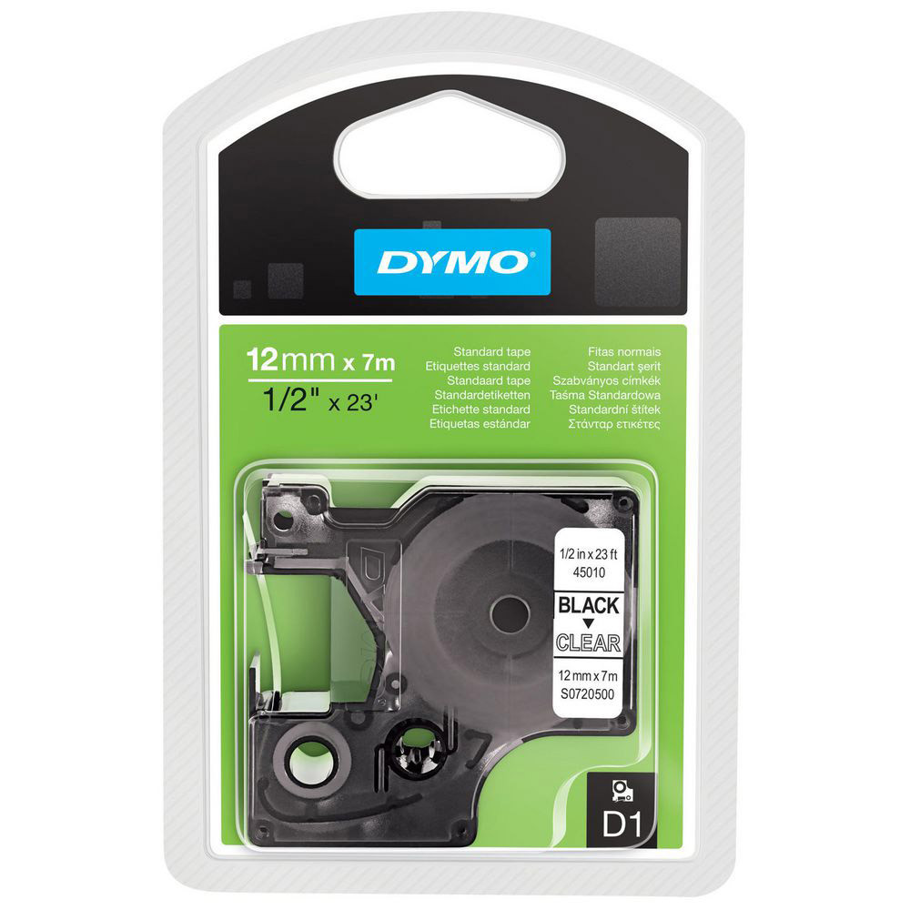 NASTRO ETICH.DYMO D1 MM12X7MT CAR.NERO/F.DO TRASPARENTE 450100