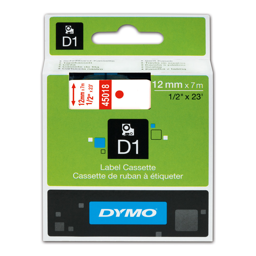 NASTRO ETICH.DYMO D1 MM12X7MT CAR.ROSSO/F.DO BIANCO 450150