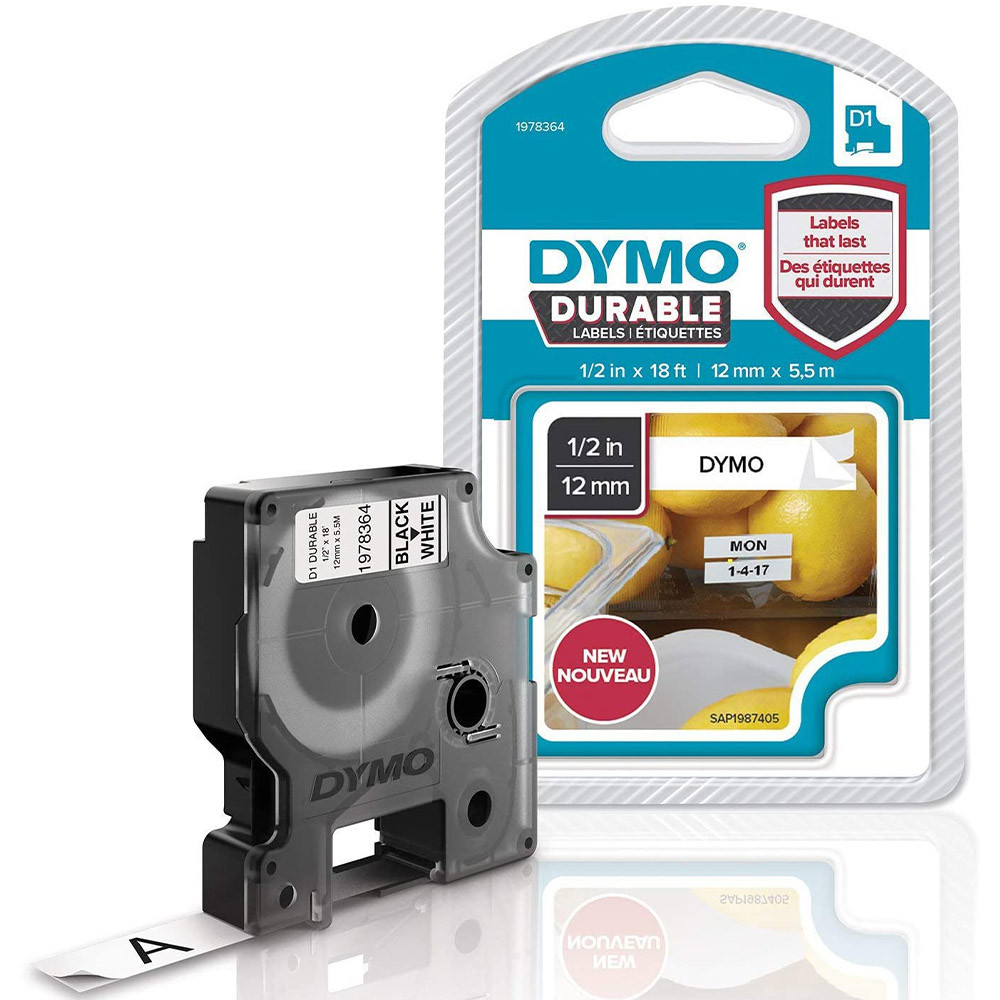 NASTRO DYMO DURABLE D1 MM12X5,5MT NERO/BIANCO