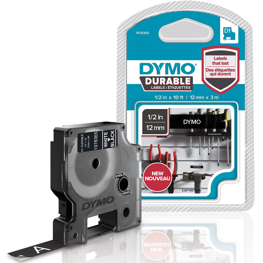 NASTRO DYMO DURABLE D1 MM12X3MT BIANCO/NERO