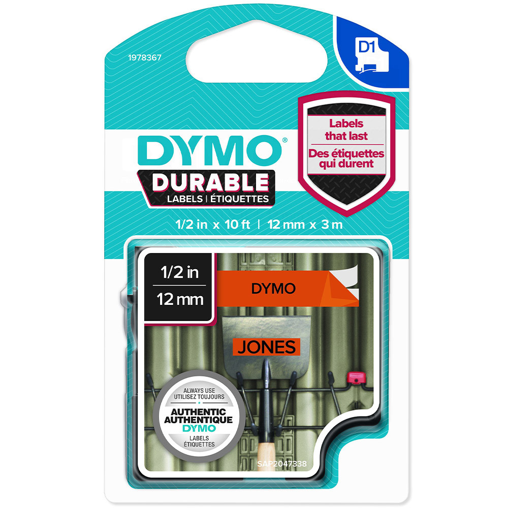 NASTRO DYMO DURABLE D1 MM12X3MT NERO/ARANCIO