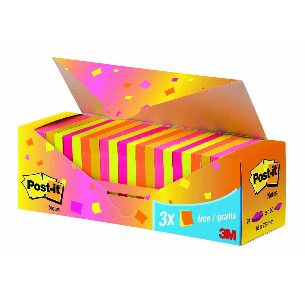 KIT PROMO POST-IT 3M 76X76MM 100 FF NEON (CF.21+3PZ)