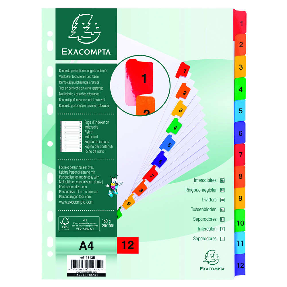 SEPARATORI 1/12 TASTI PLAST CART. BIANCO 160GR A4