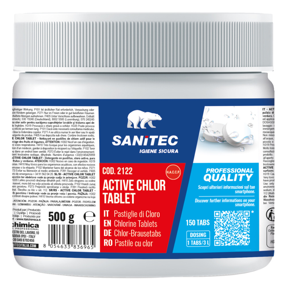 COMPRESSE EFFERVESCENTI IGIENIZZANTI CLORO SANITECACTIVE CHLOR (CF.500GR)