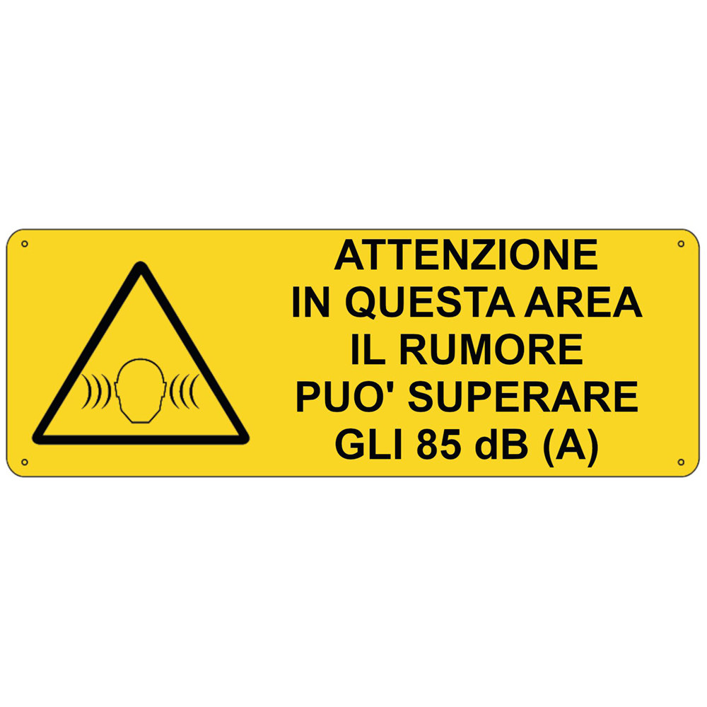 CARTELLO ALLUM. 350X125MM"RUMORE PUÒ SUPERARE 85DB