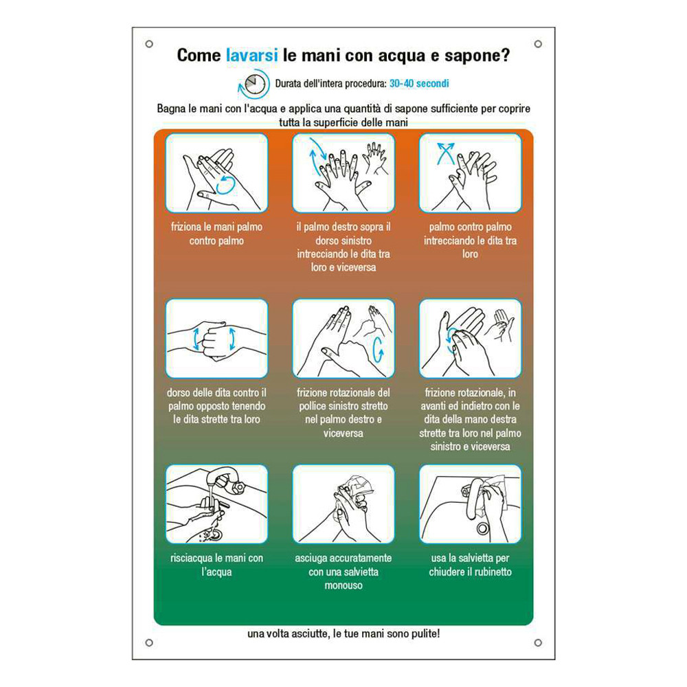 CARTELLO ALLUMIN.200X300MM "COME LAVARSI LE MANI"