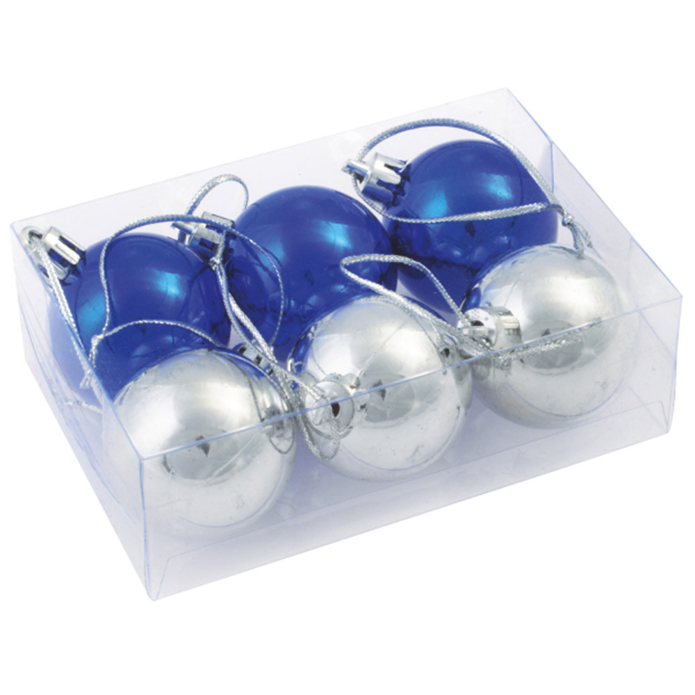 PALLE DI NATALE XMAS LINE 6 PZ BLU E ARGENTO