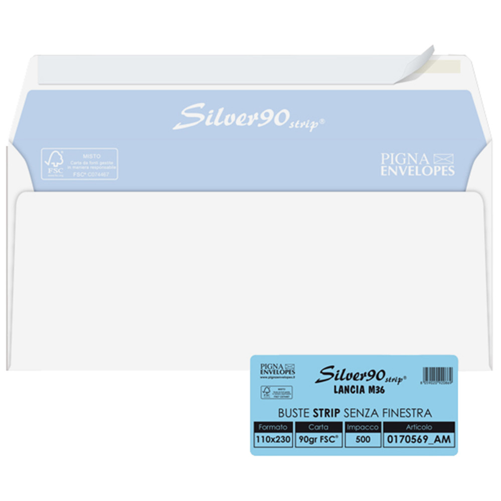 BUSTE SENZA FINESTRA CON STRIP 90GR 23X11CM (CF.500PZ)