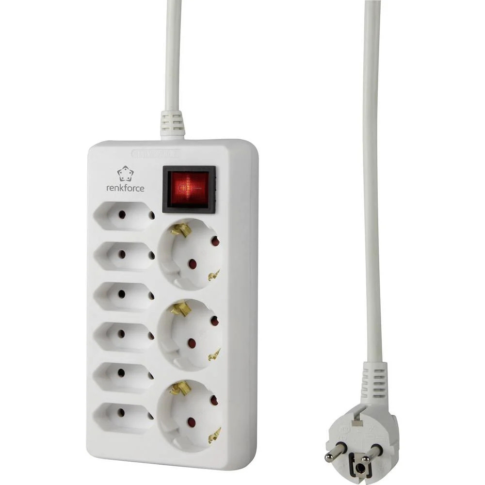 MULTIPRESA 6 BIPASSO 3 SCHUKO INTERRUTTORE CAVO1,5