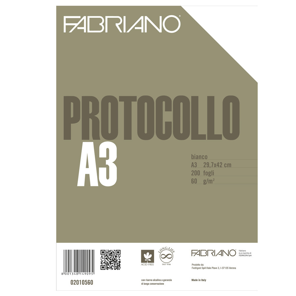 CARTA A3 FABRIANO DOPPIO PROTOCOLLO 60GR BIANCA (CF.200FF)