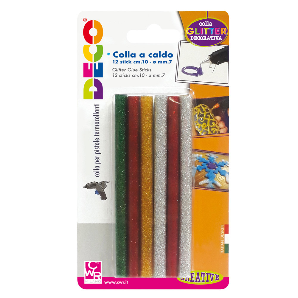 12 STICK COLLE GLITTER ASSORTITE PER PISTOLA MINI