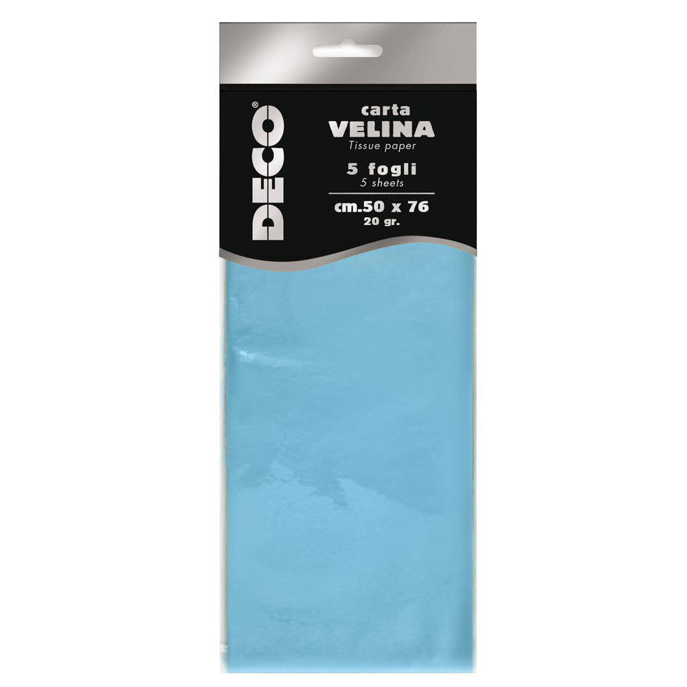 BUSTA 5 FOGLI CARTA VELINA 20GR 50X76CM AZZURRO DE