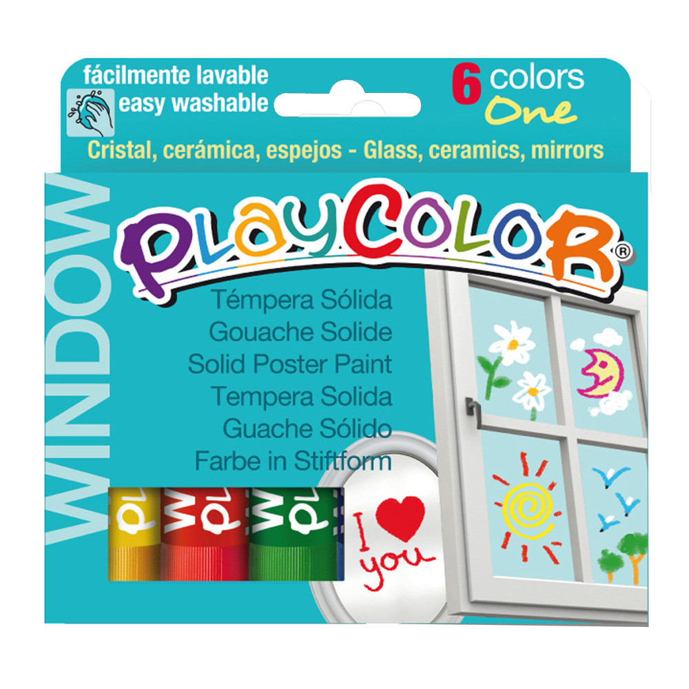 TEMPERA SOLIDA PER VETRI PLAYCOLOR 6 COLORI BRILLA