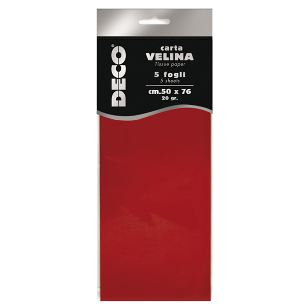 BUSTA 5 FOGLI CARTA VELINA 20GR 50X76CM ROSSO DECO