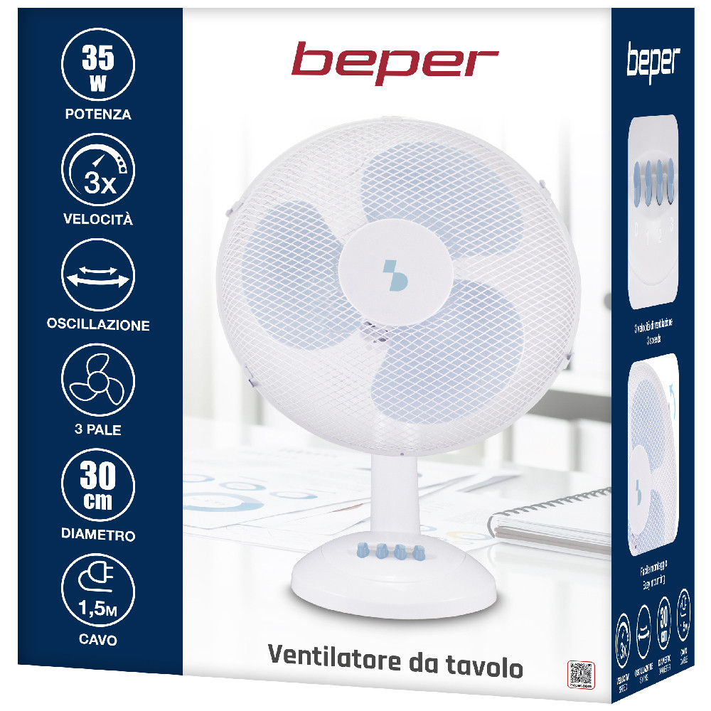 VENTILATORE DA TAVOLO 30CM 35W 3 PALE 3 VELOCITA'