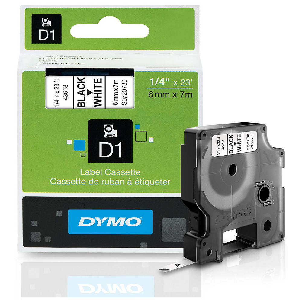 NASTRO ETICH.DYMO D1 MM06X7MT CAR.NERO/F.DO BIANCO 436130