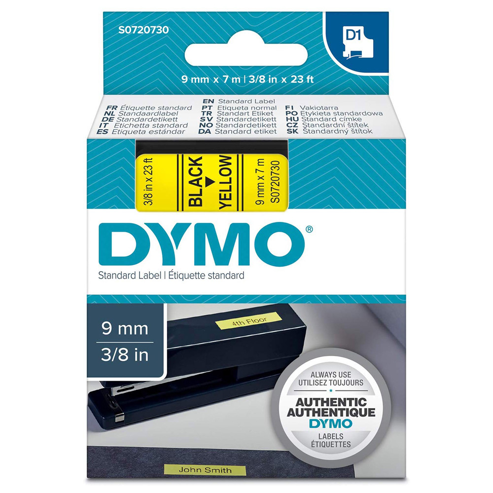 NASTRO ETICH.DYMO D1 MM09X7MT CAR.NERO/F.DO GIALLO 409180