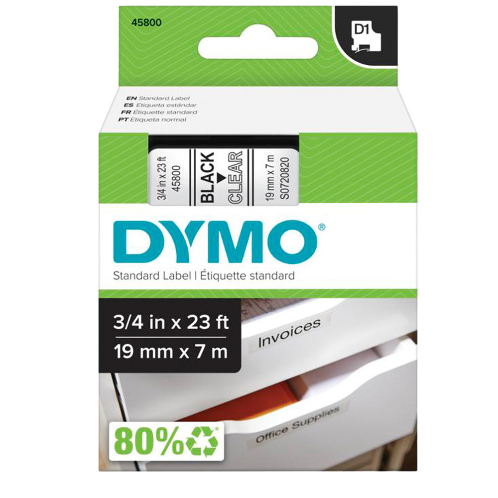 NASTRO ETICH.DYMO D1 NERO/TRASP. 19MMX7MT 458000