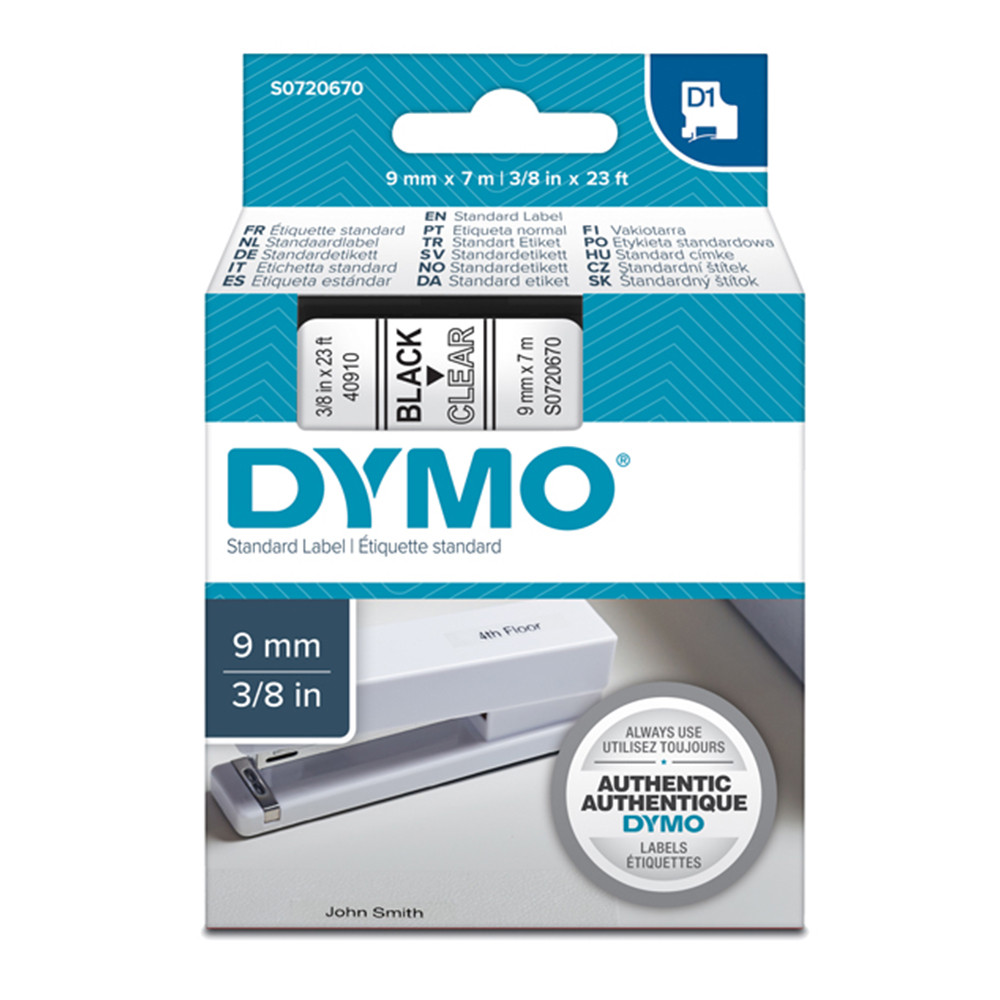 NASTRO ETICH.DYMO D1 MM9X7MT CAR.NERO/F.DO TRASPARENTE 409100