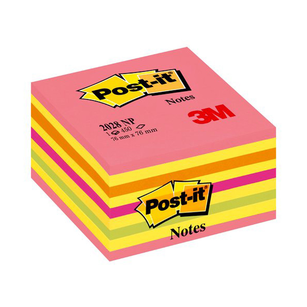 BLOCCO CUBO POST-IT 3M 76X76MM NEON 450FF 2028-NP LOLLIPOP