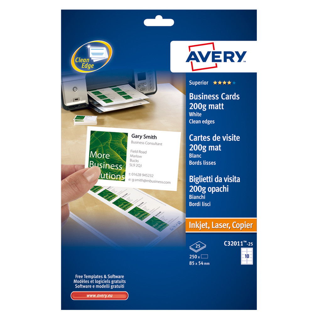 BIGLIETTI DA VISITA AVERY QUICK&CLEAN LASER 200GR (10BIGLIETTIX250FF)