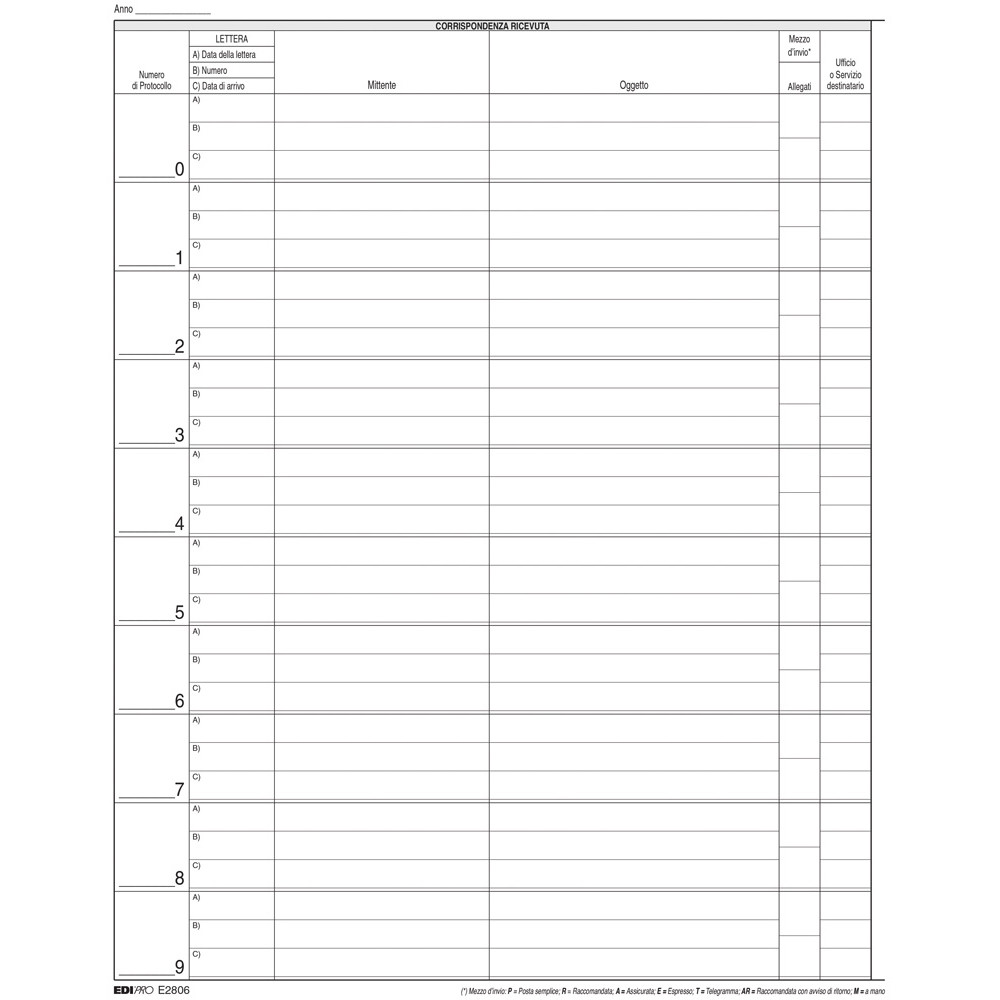 REGISTRO PROTOCOLLO CORRISPONDENZA ARR./PART. 50PAG 423NUMERI F.TO H31X24,5CM