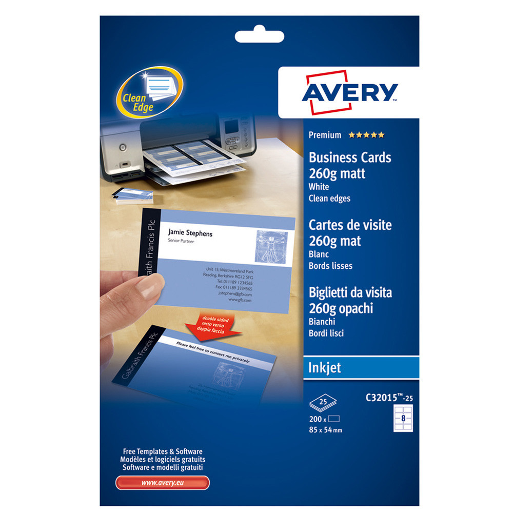 BIGLIETTI DA VISITA AVERY OPACHI 85X54MM X INKJET (8BIGLIETTIX200FF)