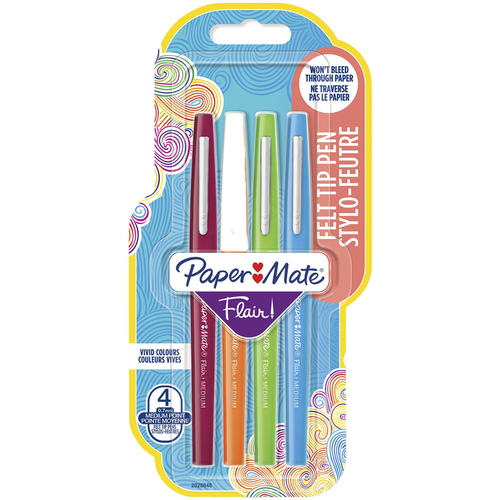 PENNARELLO PAPERMATE FLAIR NYLON (CF.4PZ) P.TA FIBRA 1,0MM - TURCHESE/ARANCIO/MAGENTA/VIOLA