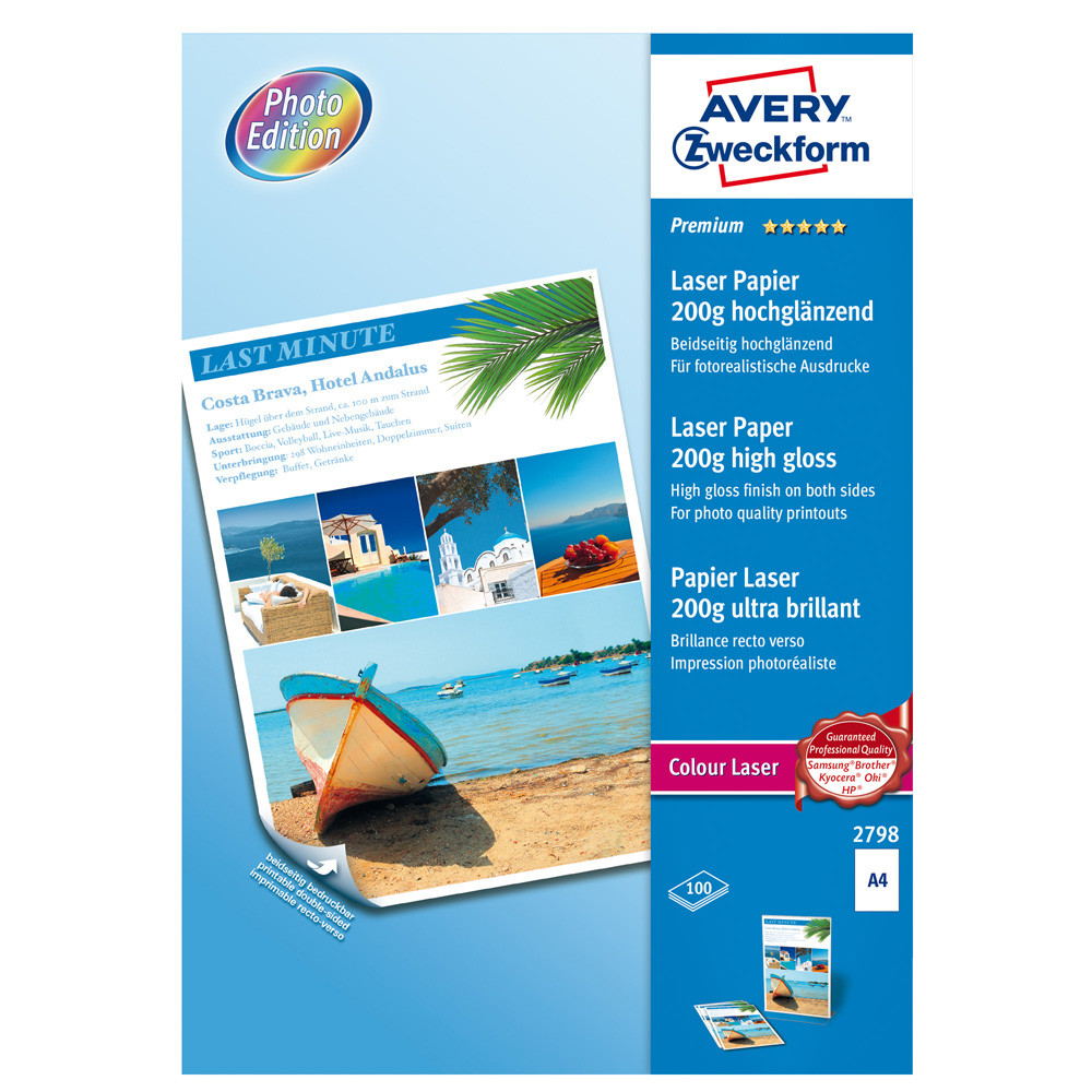 CARTA FOTOGRAFICA A4 GLOSSY LASER AVERY 200GR (CF.100FF)