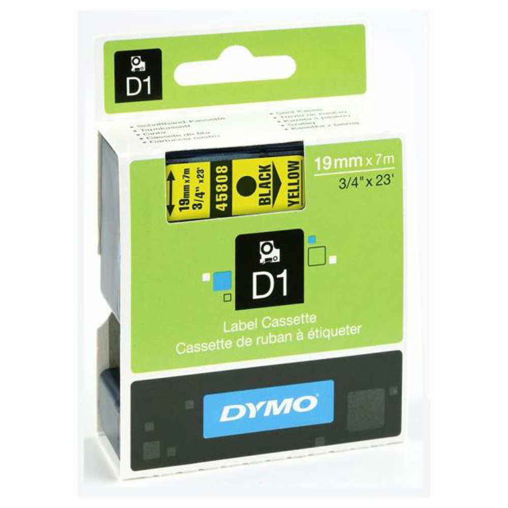 NASTRO ETICH.DYMO D1 MM19X7MT CAR.NERO/F.DO GIALLO 458080