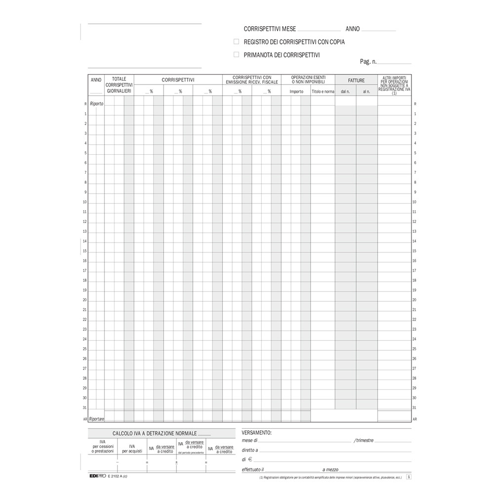 REGISTRO DEI CORRISPETTIVI 25FFx2CP H29,7X23CM