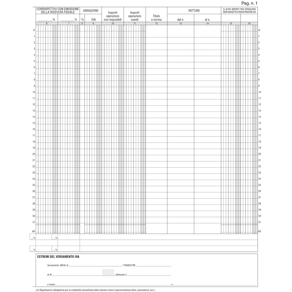 REGISTRO DEI CORRISPETTIVI 15PAG NUMERATE H31X24,5CM