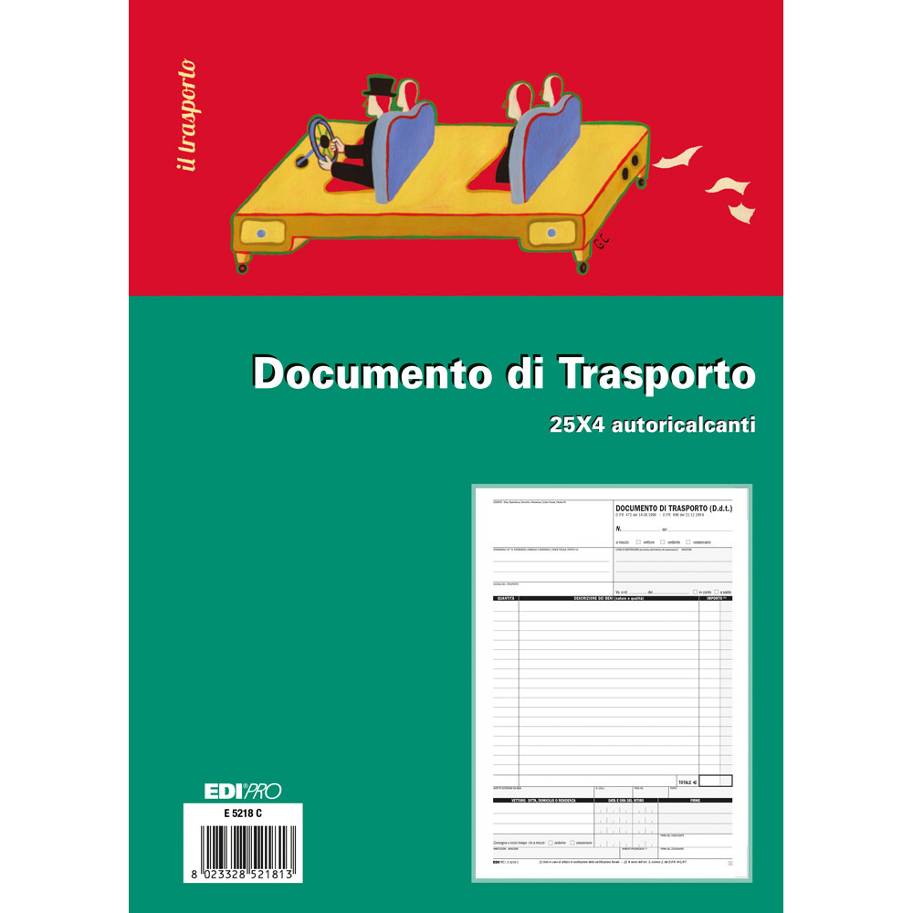 BLOCCO DOCUMENTO DI TRASPORTO A4 25FFx4CP H29,7X21CM