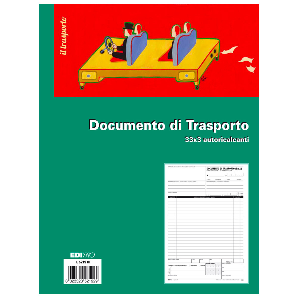 BLOCCO DOCUMENTO DI TRASPORTO A4  33FFx3CP H29,X217X21CM