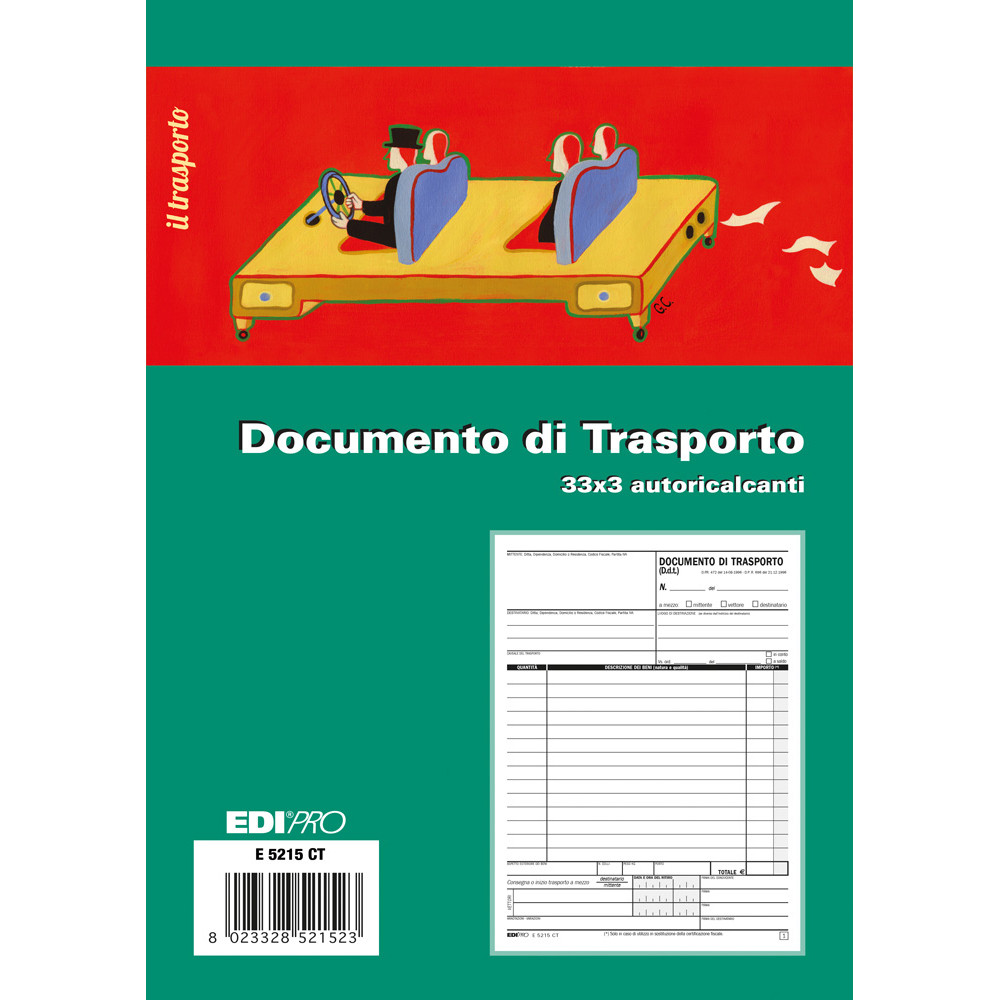 BLOCCO DOCUMENTO DI TRASPORTO A5 33Fx3CP H23X15CM  E5215CT