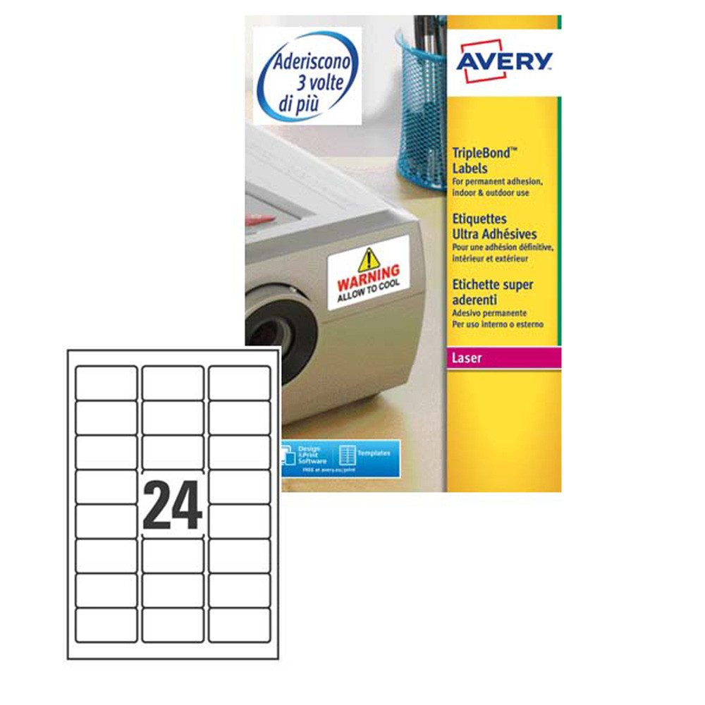 ETICHETTE AVERY 63,5X33,9MM (24ET.X20FF) SUPER ADERENTI IN POLIESTERE X LASER