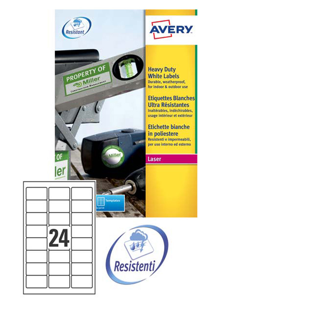 ETICHETTE POLIESTERE AVERY 63,5X33,9MM(24ET.X20FF) PERMAMENTI X STAMPA LASER