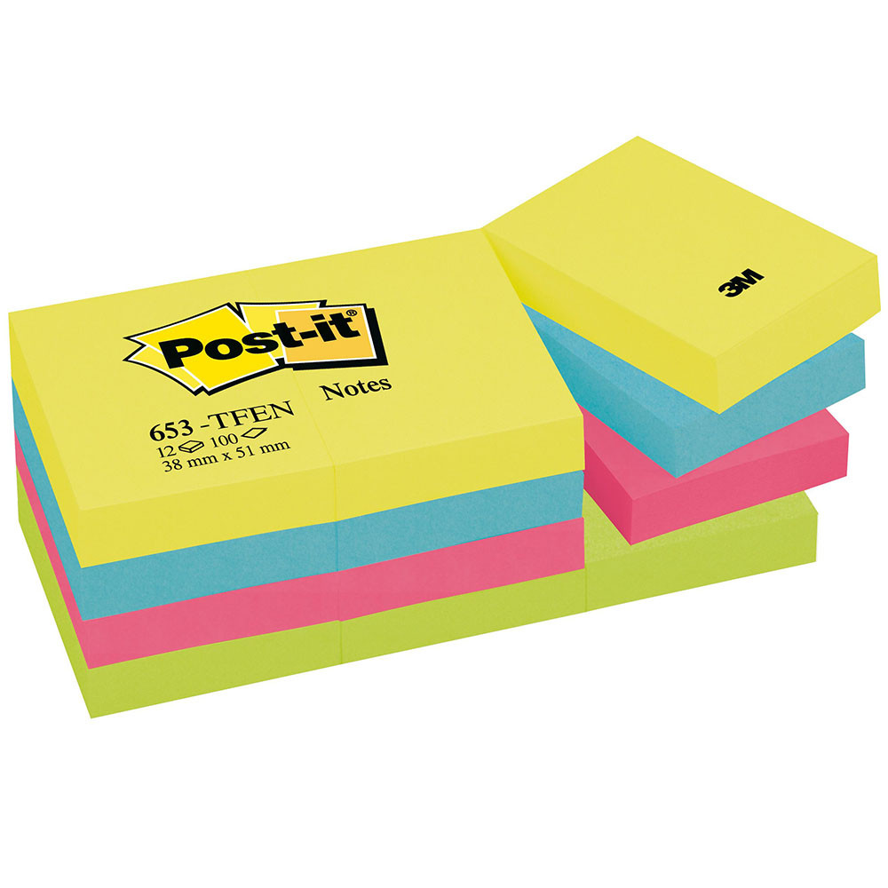 BLOCCO ADESIVO POST-IT 3M 38X51MM 100FF (CF.12PZ) ENERGETIC COLLECTION -  Rossetto Store