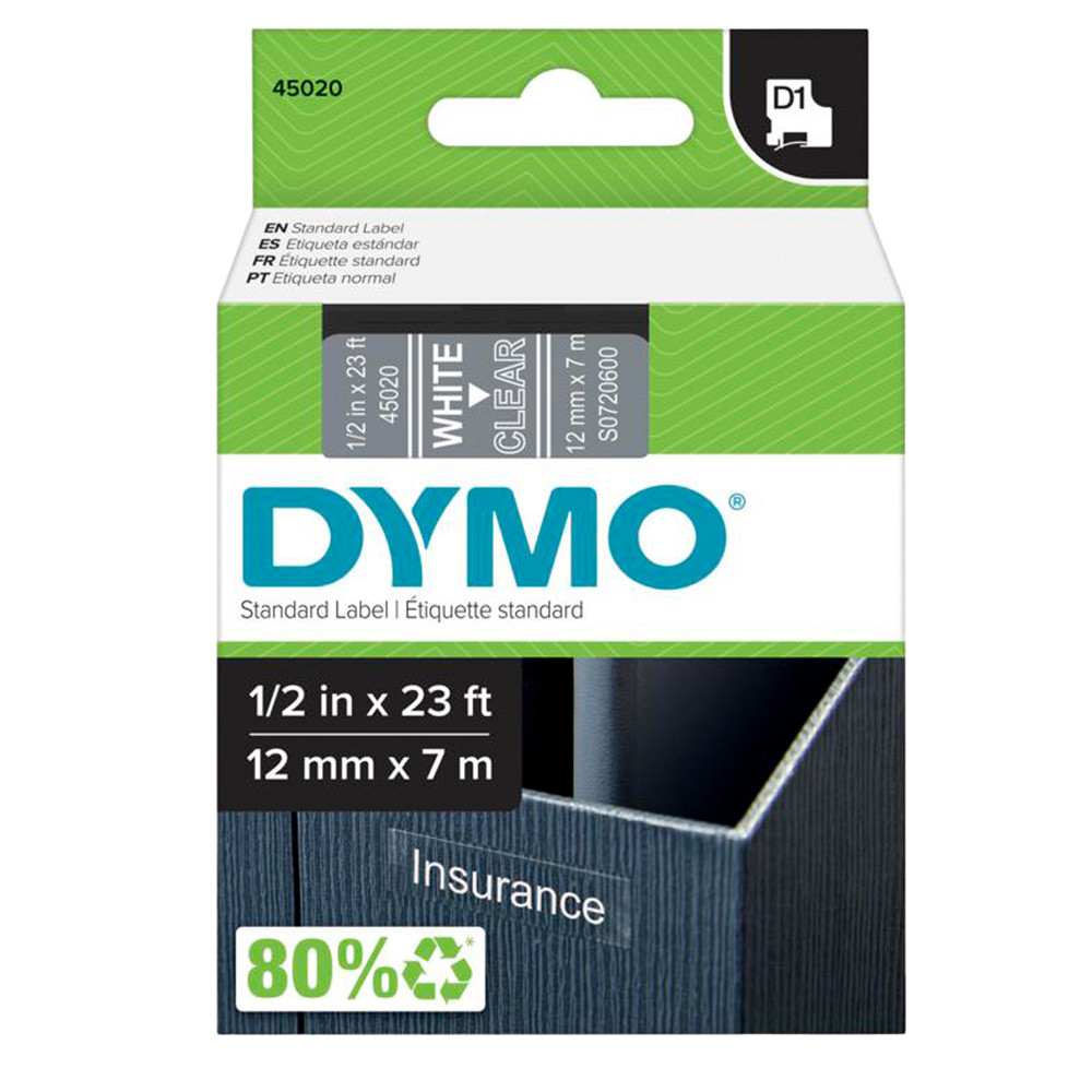 NASTRO ETICH.DYMO D1 MM12X7MT CAR.BIANCO/F.DO TRASP. 450200