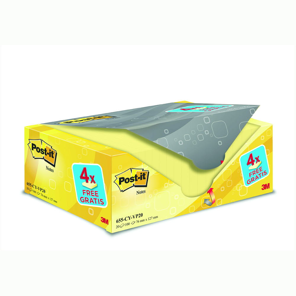 BLOCCO ADESIVO POST-IT 3M 76X127 KIT PROMO (16+4)