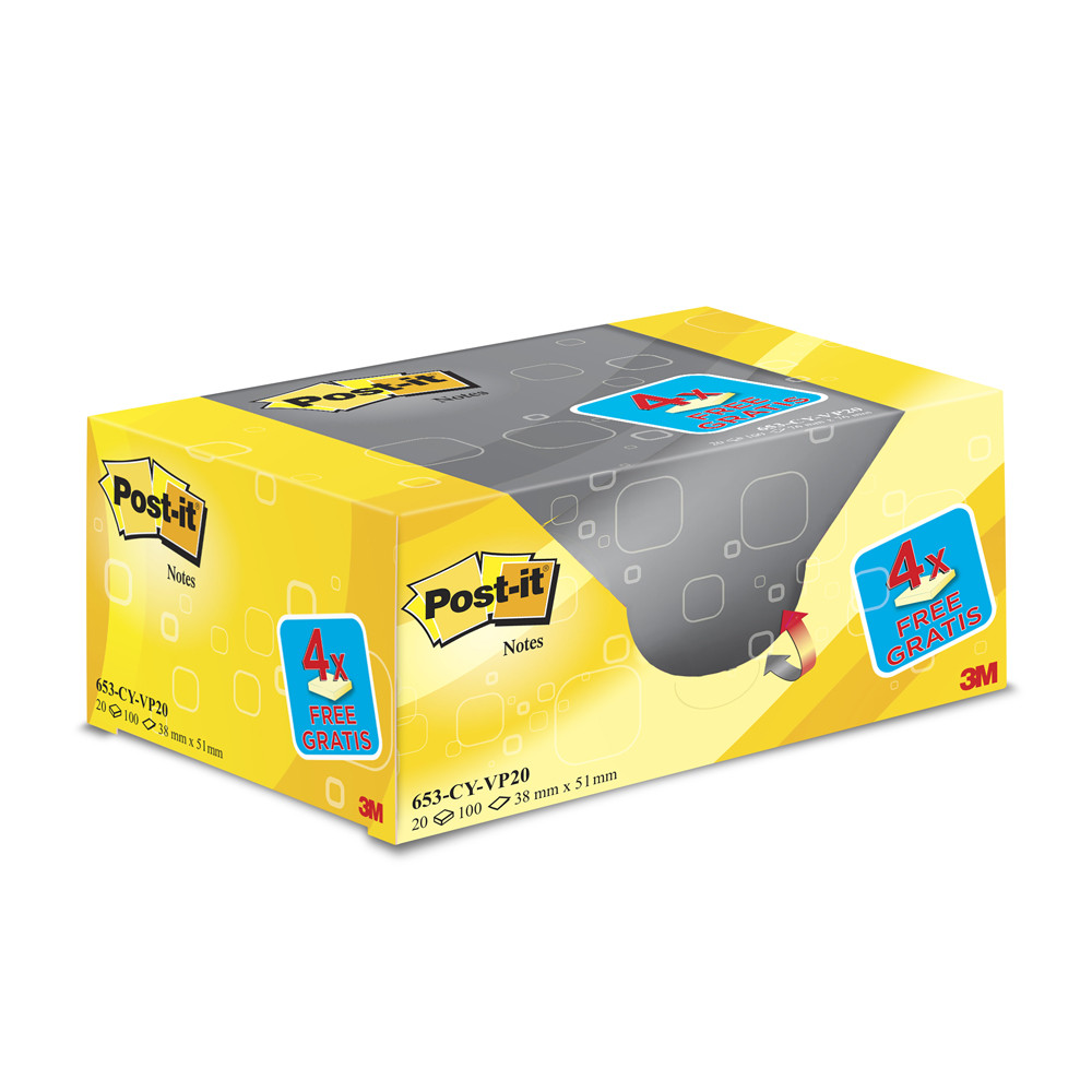 BLOCCO ADESIVO POST-IT 3M 38X51MM KIT PROMO (16+4)