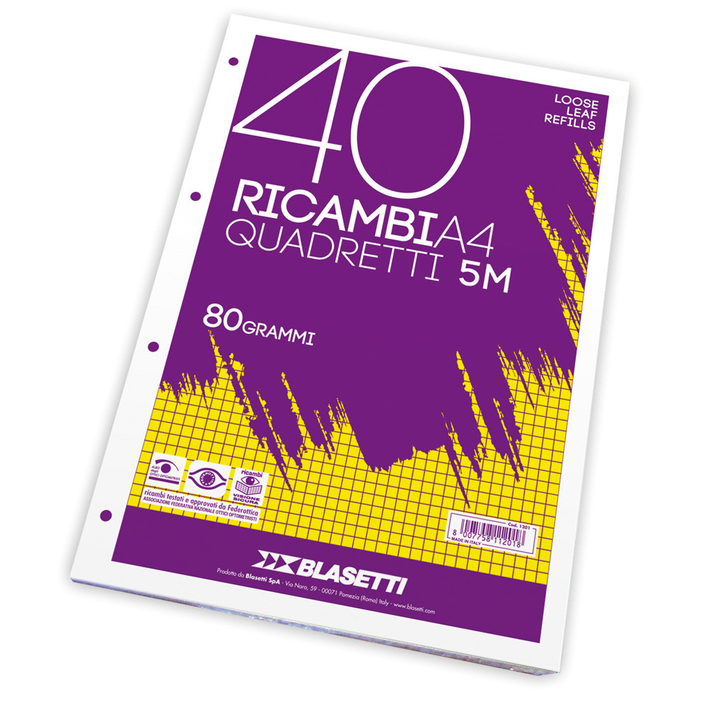 RICAMBIO X COPERTINE AD ANELLI A4 80GR 40FF 5MM